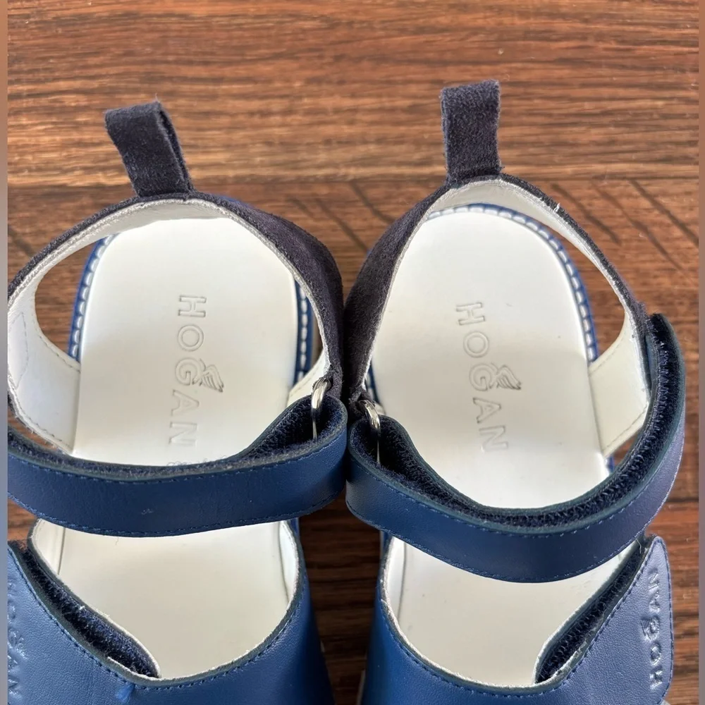HOGAN Kids' Leather Sandals In Blue Made in Serbia